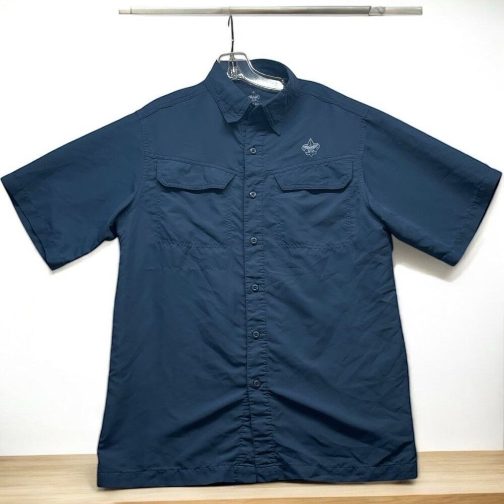 Boy Scouts Shirt Mens Small Blue Uniform Microfiber Vented Short Sleeve BSA READ